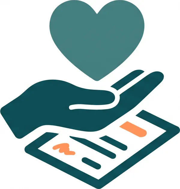 Hand holding a heart above a donation record