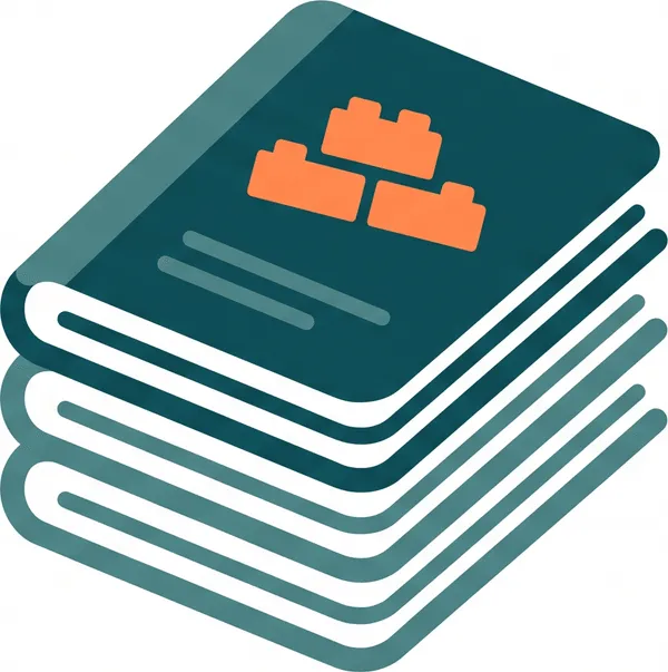 Stack of accounts ledgers with building blocks on the cover