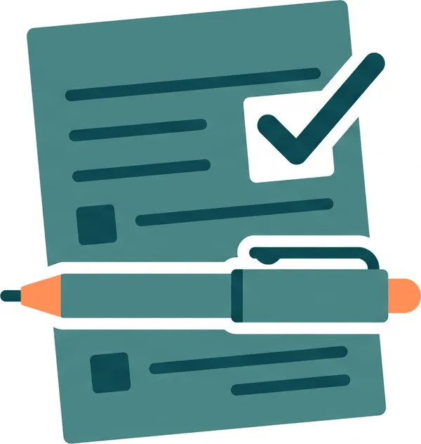 Tax return form with a tick and a pen